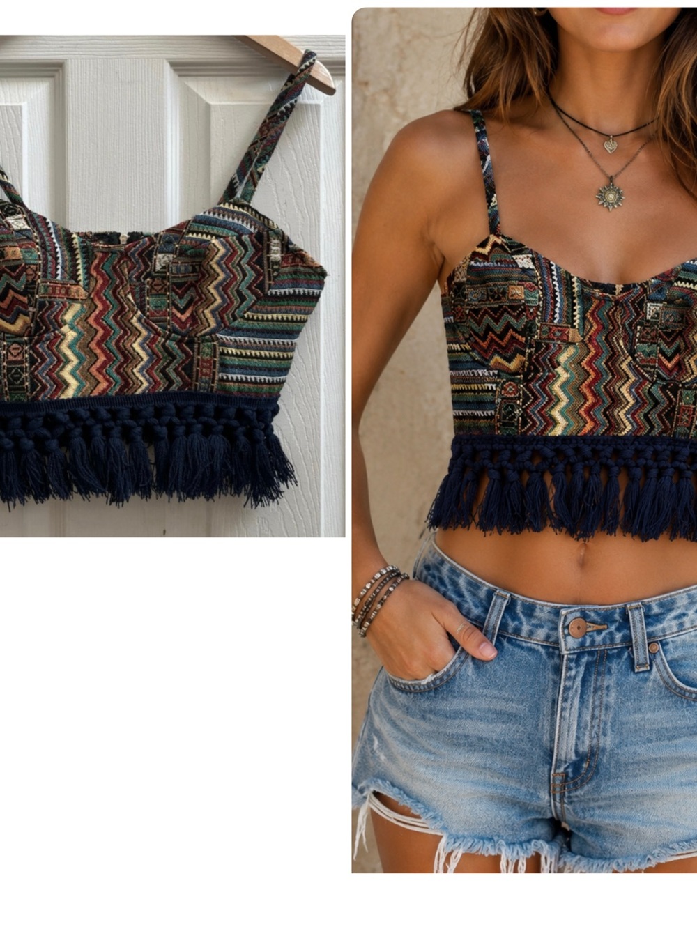 Cider Boho Tapestry Bustier Style Sweetheart Neckline Crop Top Medium Festival